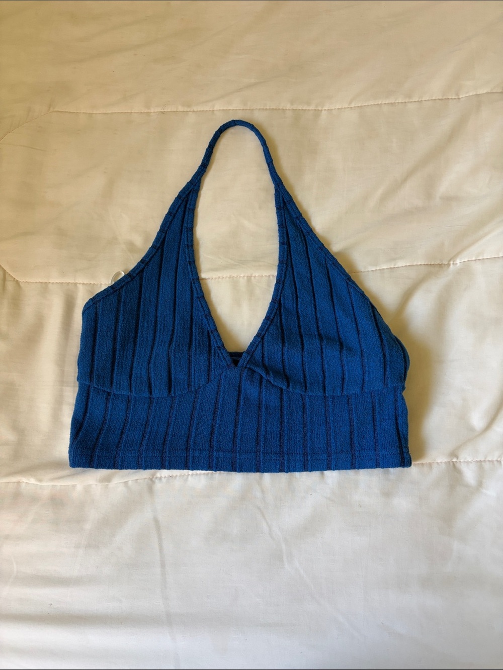 SHEIN Blue Ribbed Halter Knit Bralette